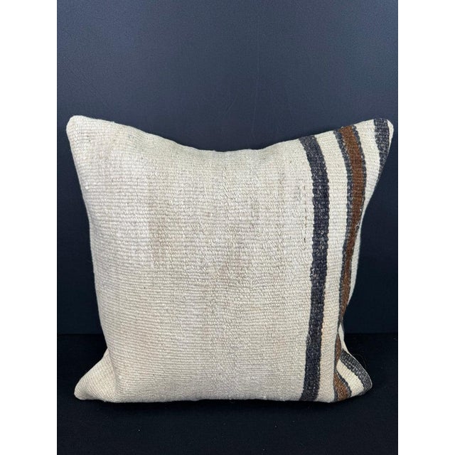 Turkish Hemp Pillow Cushion Natural Beige Black Cushion Cover 20"x20" For Sale - Image 4 of 4