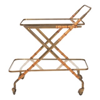 Vintage Cart in Faux Bamboo and Brass by Cesare Lacca, 1950 For Sale