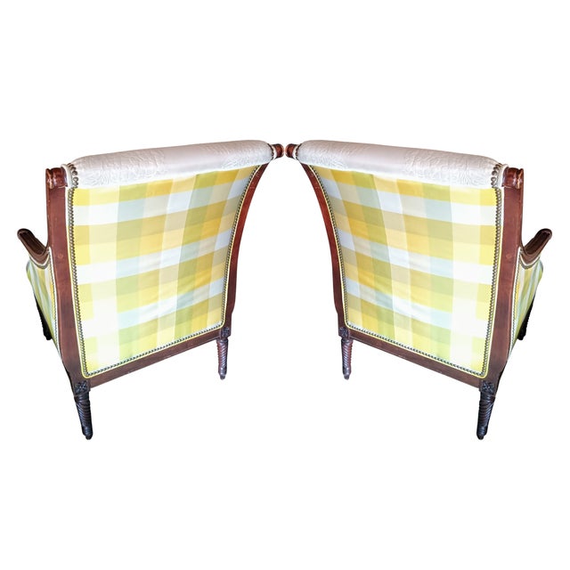 2000 - 2009 Sam Moore Green & Beige Chairs & Ottoman For Sale - Image 5 of 7