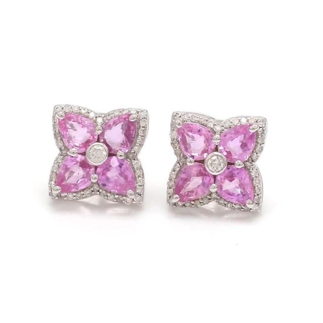 Gemstone 3.16 cts Natural pink sapphire & 0.39 cts diamond earrings in 18k gold For Sale - Image 7 of 18