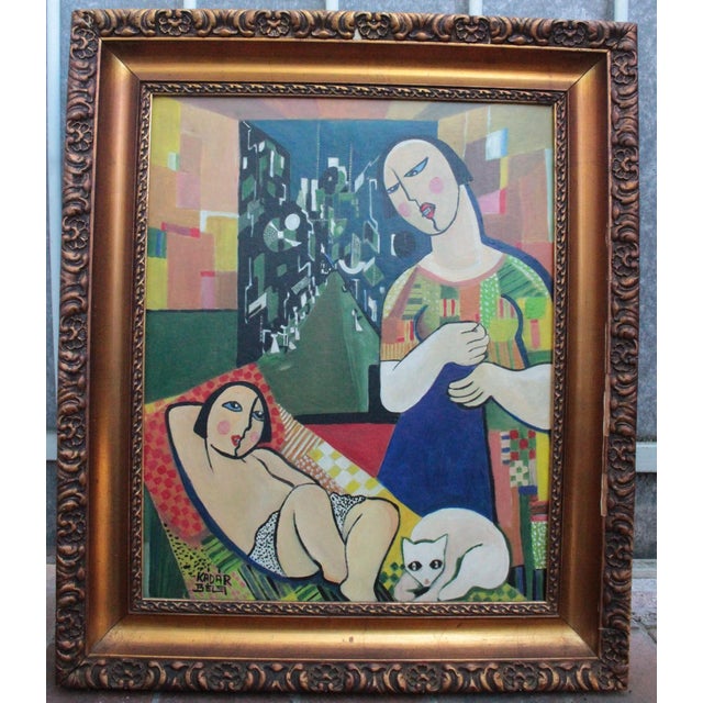 1960s Béla Kádár (Attr.) — Modernist Figural Composition With Reclining Nude and Cat For Sale - Image 4 of 14