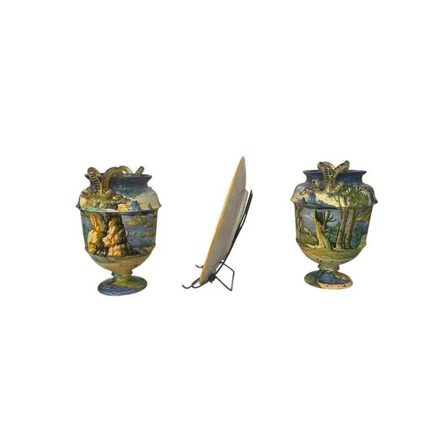 Ceramic Triptych of Decorative Amphorae and Plate, 1800s, Set of 3 For Sale - Image 7 of 9