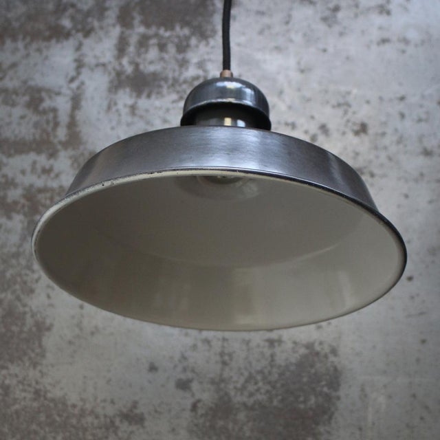 Vintage Industrial French Black Enamel Pendant Light from GAL For Sale - Image 4 of 5