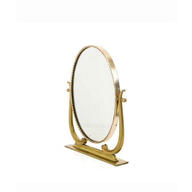 Brass Table Mirror with Floral Decoration, 1950s, in Very Good conditions. Designed 1950 to 1959
