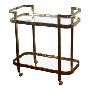 1970s Milo Baughman Style Brass and Glass Bar Cart