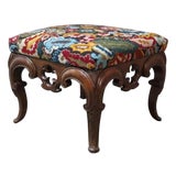 Rococo Carved Walnut Floral Needlepoint Footstool C1880 For Sale