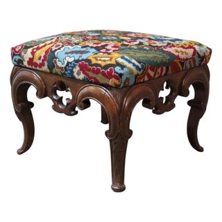 Rococo Carved Walnut Floral Needlepoint Footstool C1880 For Sale