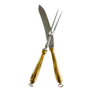1950s Mid-Century Carving Set With Brass Handles by G. Jensen for Georg Jensen, Set of 2