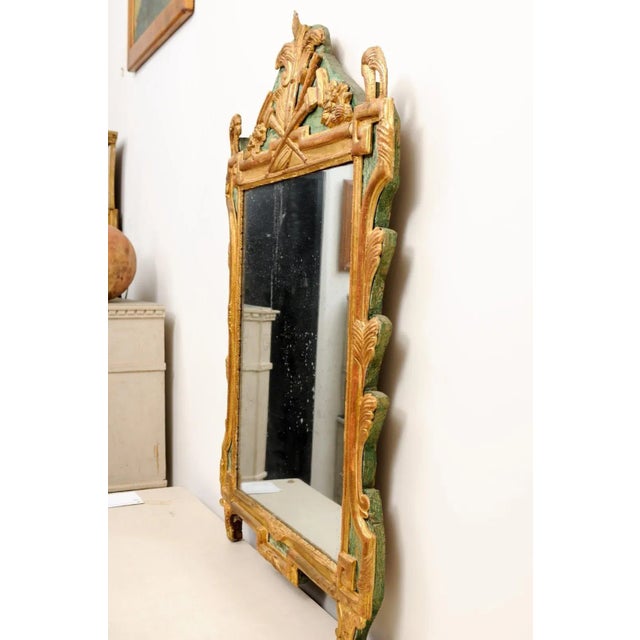 French French Louis XVI Period 18th Century Gilded Mirror with Carved Musical Allegory For Sale - Image 3 of 12