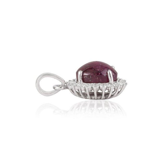 Not Yet Made - Made To Order Oval Star 7.71 Ct Ruby Solitaire Pendant With Diamond Halo in Center For Sale - Image 5 of 15