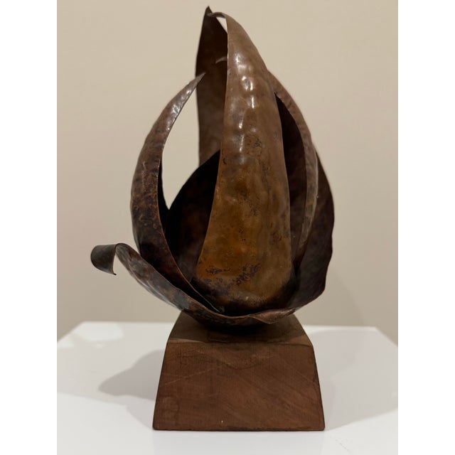 Antique, Arts & Crafts One Of A Kind, Original Hammered Copper Floral Sculpture On Walnut Base