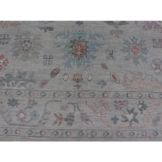 2020s All Over Modern Floral Oushak With a Light Blue-Gray Field and Border With Color For Sale - Image 9 of 13