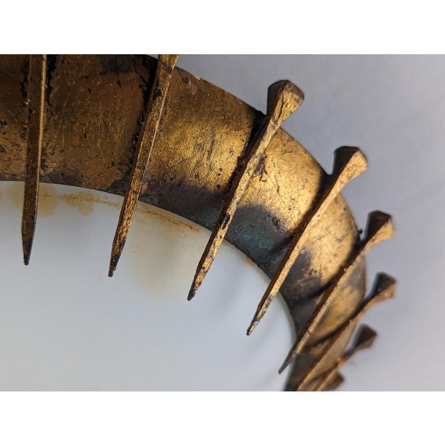 Forged Nails Sun Lamp in Gold Leaf and Milk Glass, France, 1950s For Sale - Image 6 of 9