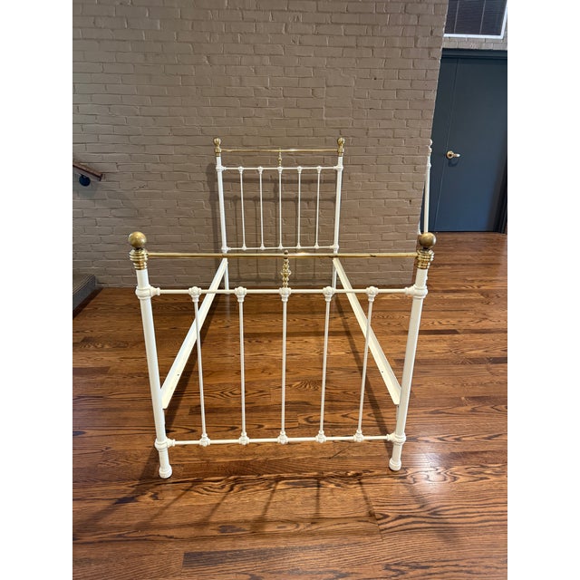 Pair of Brass and White Painted Iron Beds For Sale - Image 4 of 11