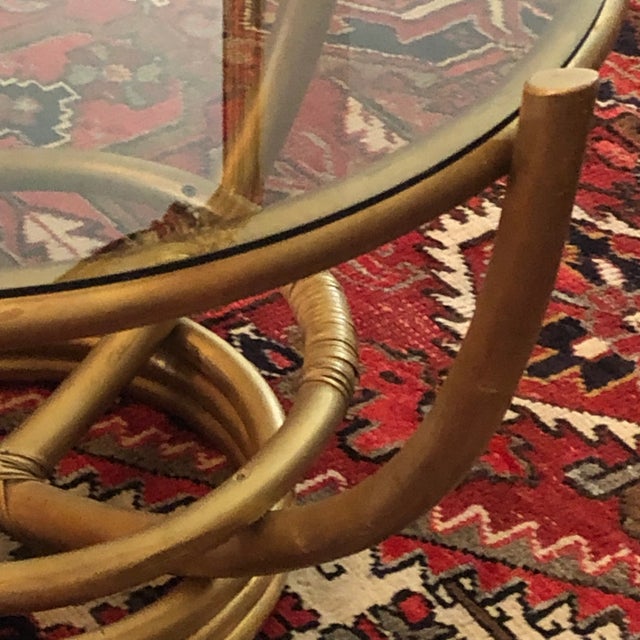 Circa 1960 Gilt Rattan and Smoked Glass Bamboo Coffee Table For Sale In Baltimore - Image 6 of 10