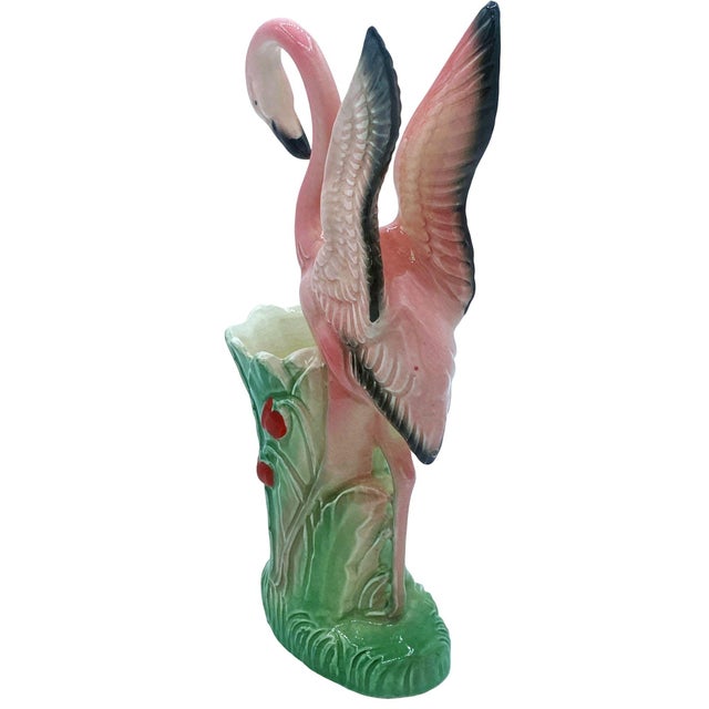 Mid-Century "Lovers" Pink Flamingo Ceramic Tabletop Vase Set by Leftons- Set of 2 For Sale - Image 4 of 17