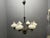 Black Vintage Brass and Opaline Glass Six-Light Chandelier, 1950s For Sale - Image 8 of 12