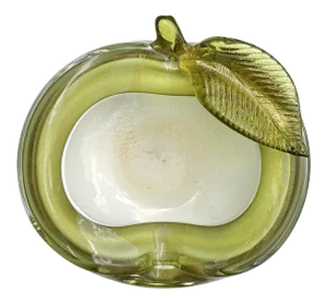 Murano Barbini Vintage Green Apple Gold Flecks Italian Art Glass Mid Century Decorative Bowl Ashtray