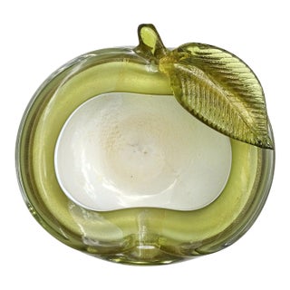 Vintage Murano Barbini Green Apple Gold Flecks Italian Art Glass Mid Century Decorative Bowl Ashtray For Sale
