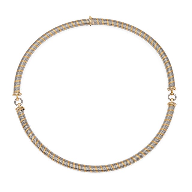 Cartier 1980s Cartier Choker Necklace Trinity Stainless Steel 18k Yellow Gold Jewelry For Sale - Image 4 of 4