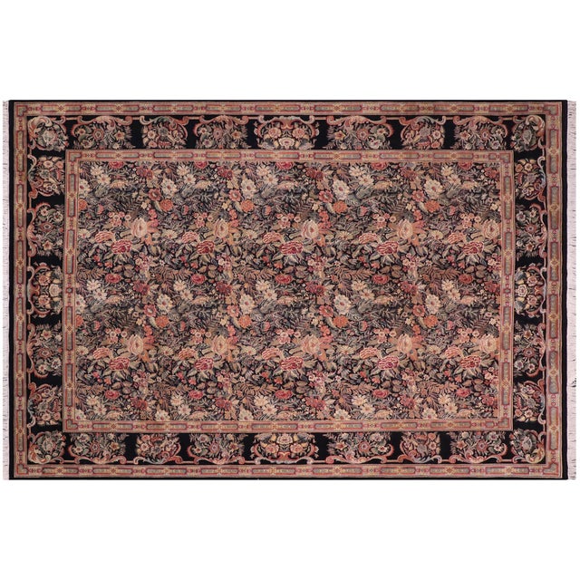 Black 1990's Abusson Pak-Persian Black/Black Wool Rug - 10'1'' X 13'7'' For Sale - Image 8 of 9