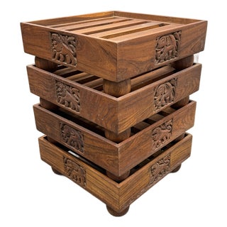 Vintage Carved Wood Slatted Platform Stands, Set of Four For Sale