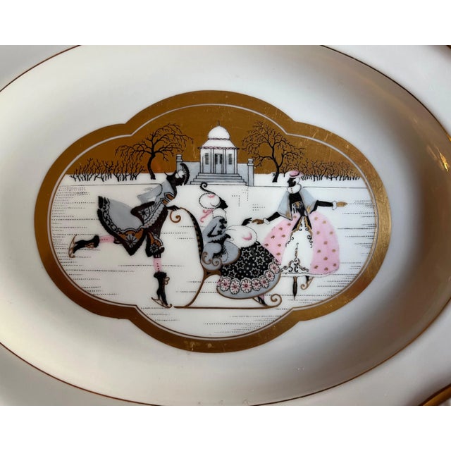 Rosenthal Art Deco Rosenthal Porcelain Rhododendron Oval Platter With Hand Pained Rococo Scene of Ice Skating For Sale - Image 4 of 8