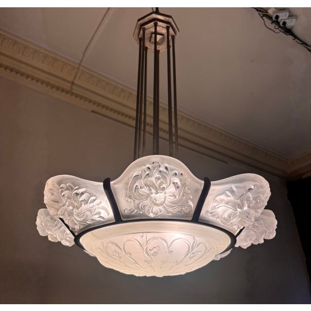 Art Deco Chandelier with Eight Panels from Sabino Paris, 1925 For Sale - Image 4 of 18