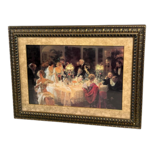Large Scale Victorian-Era “Dinner Party” Scene Framed Art Print