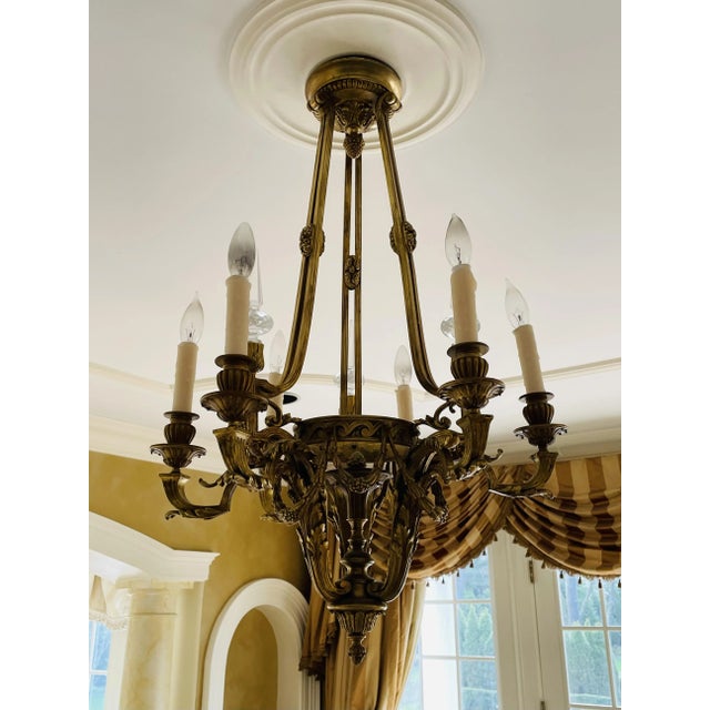 French Louis XVI 19th Century Dore Bronze Chandelier, Six Light, Estate Item For Sale - Image 3 of 13