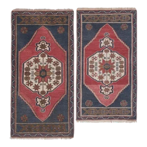Distressed Low Pile Yastik Mat Faded Colors Rug - Set of Two