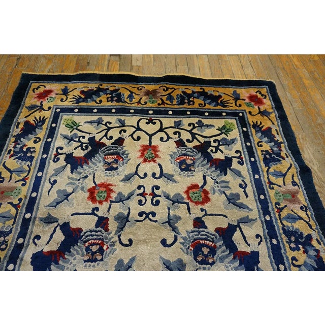 1930s Luxurious Silk Pile Antique Ivory Artistic Chinese Foo Dog Design Rug For Sale - Image 10 of 18