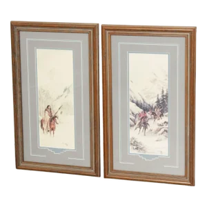 Mary Selfridge Pair Native American Art Prints, Custom Framed