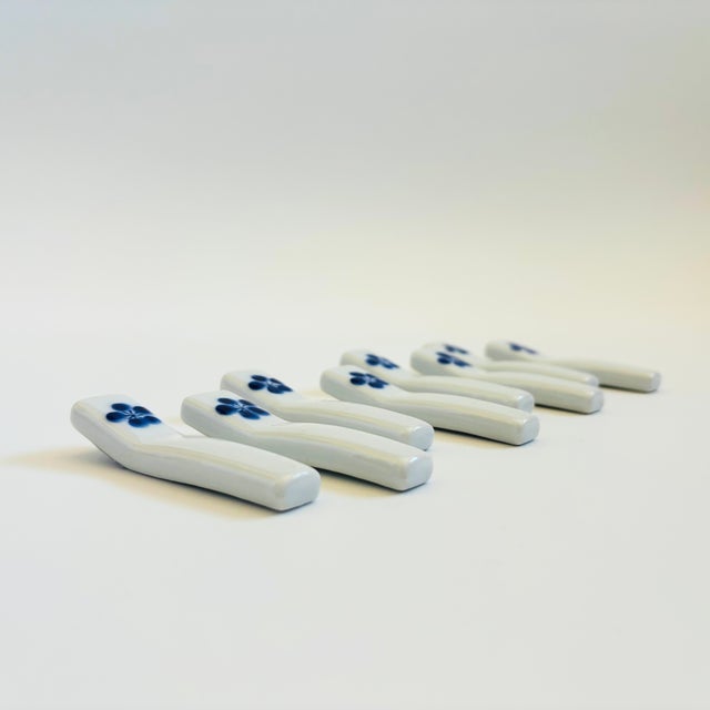 Japanese Late 20th Century Blue and White Flower Chopstick Rests - Set of 8 - Japan For Sale - Image 3 of 7