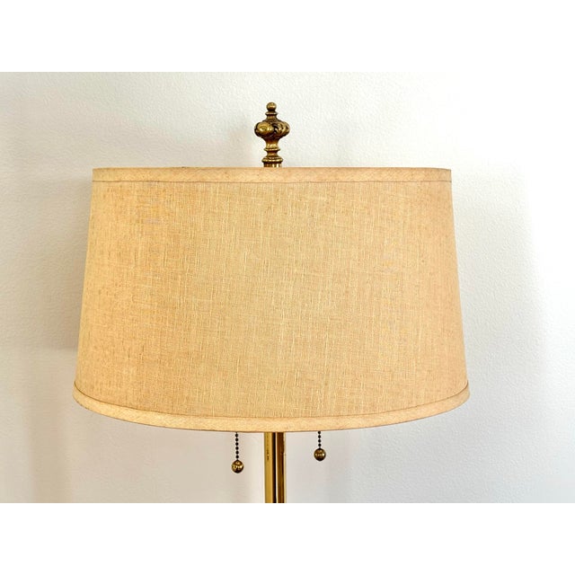 Mid 20th Century Brass Midcentury Modern Lamp With Linen Shade For Sale - Image 6 of 11
