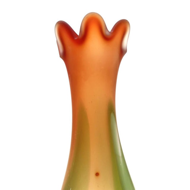 Glass Large Vintage Orange-Green Murano Glass Vase, 1970s For Sale - Image 7 of 13