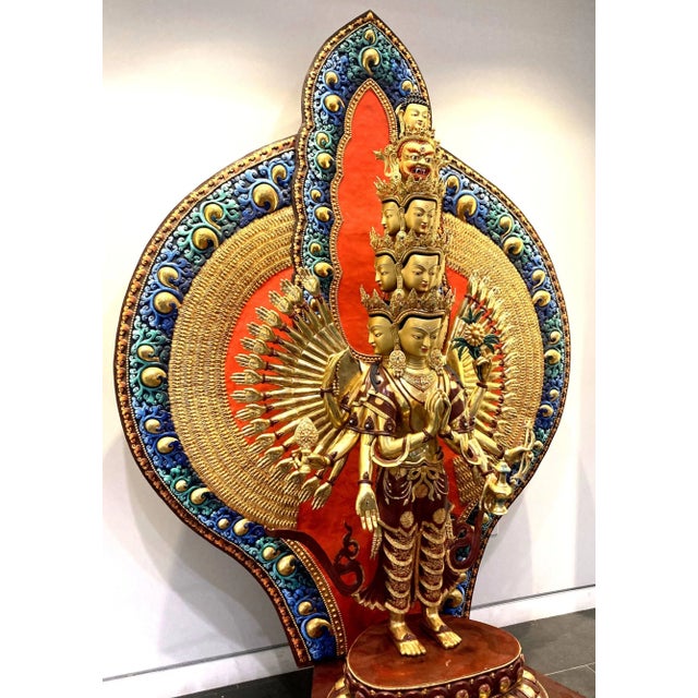 Monumental 88-Inch 24k Gilt Copper Thousand-Armed Avalokiteshvara, Nepal, 1980 For Sale - Image 10 of 17