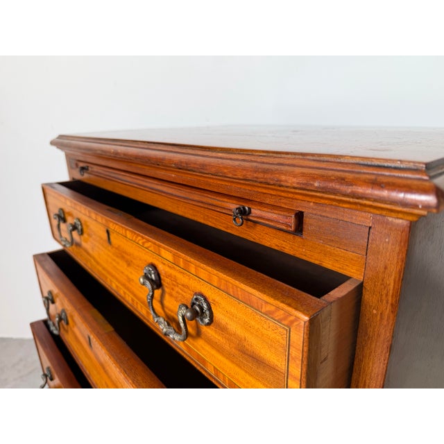 Wood Vintage Georgian Campaign-Style Mahogany 4-Drawer Chest With Pull-Out Writing Tray For Sale - Image 7 of 12