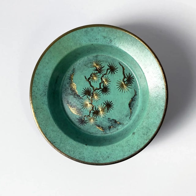 WMF Ikora WMF Ikora Paul Haustein, Green Patinated Metal Vide Poche, Glass Insert, 1920s For Sale - Image 4 of 6