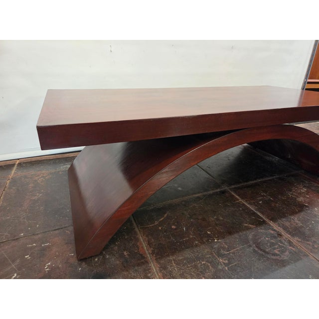 Contemporary Mid-Century Art Deco Mahogany Coffee Table Arc Base For Sale - Image 3 of 7
