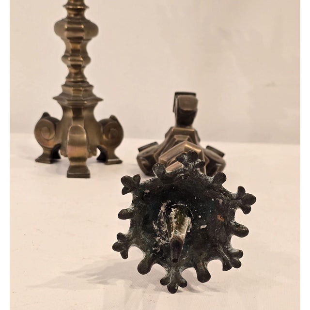 Metal Pair of Gothic Style Candlesticks, England, 19th Century For Sale - Image 7 of 7