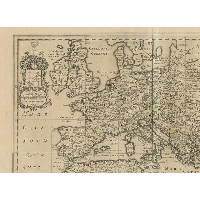 Paper Antique Europe Map, 1652 For Sale - Image 7 of 9