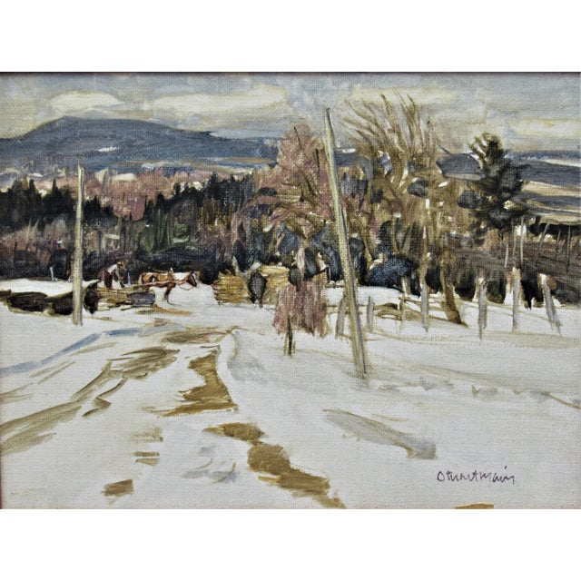 This artwork titled "Hauling wood" 1998 is an oil painting on canvas by noted Canadian artist Stuart Main, born 1934. It...