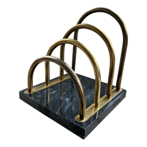 Vintage French Mid-Century Modern Marble and Brass Letter Holder