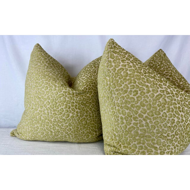 Transitional Cheetah Chenille in Green 22" Pillows-A Pair For Sale - Image 3 of 3