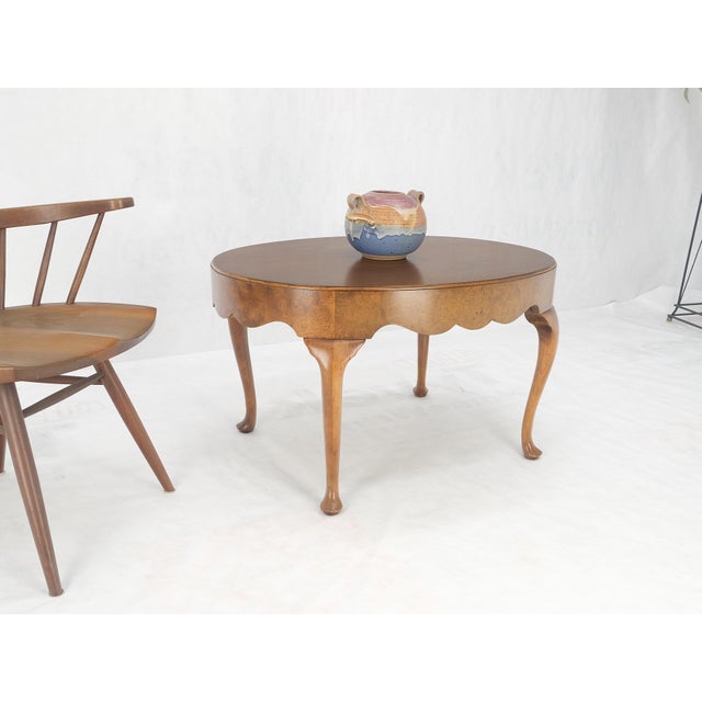 Baker Oval Walnut Top Burl Base Thick Queen Ann Leg Coffee Side Occasional Table For Sale - Image 10 of 11