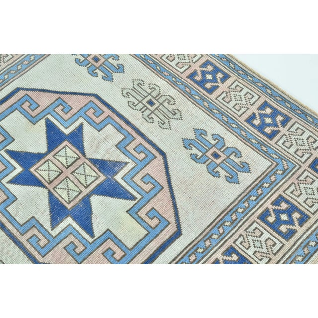 Vintage Hand-Made Anatolian Blue Design Turkish Rug For Sale - Image 4 of 11