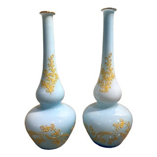 Murano Glass Opaline Soliflower Vases, Set of 2 For Sale