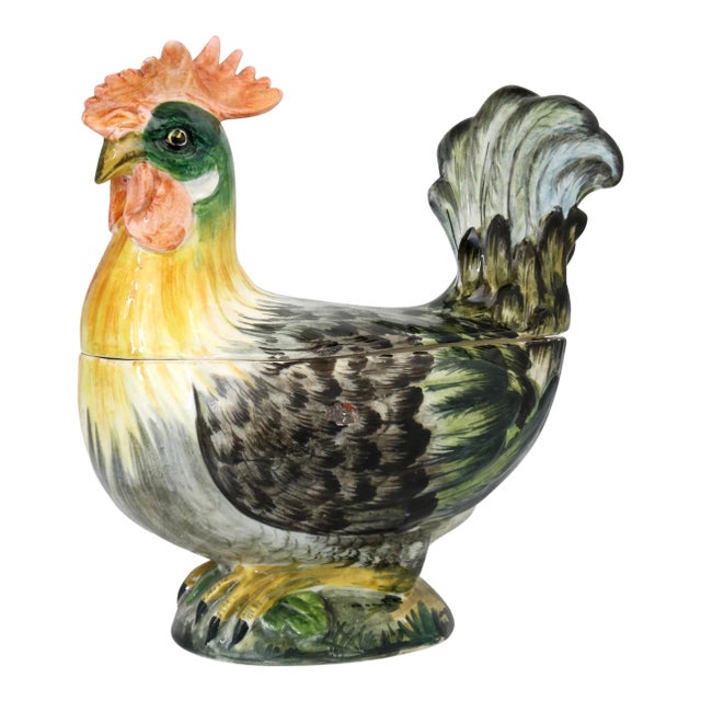 Italian Majolica Faience Rooster Tureen For Sale