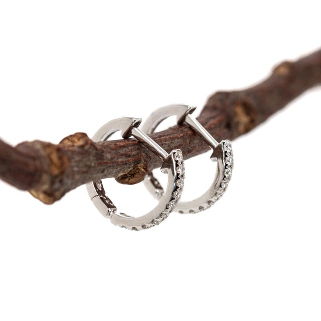 Metal 14k Solid Gold Ethically Sourced Diamond Hoops | Latch Back Closure For Sale - Image 7 of 8